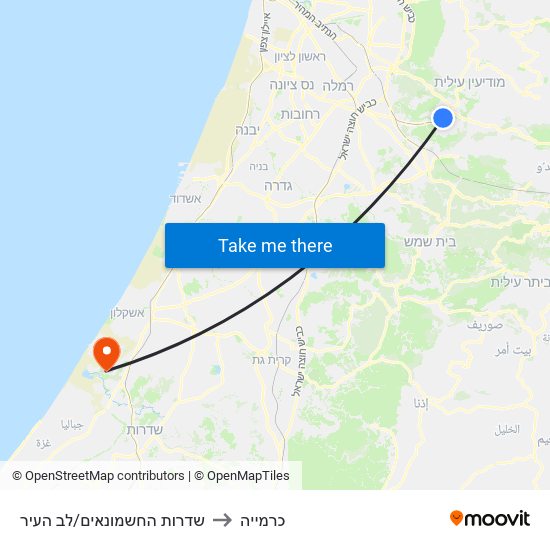 שדרות החשמונאים/לב העיר to כרמייה map