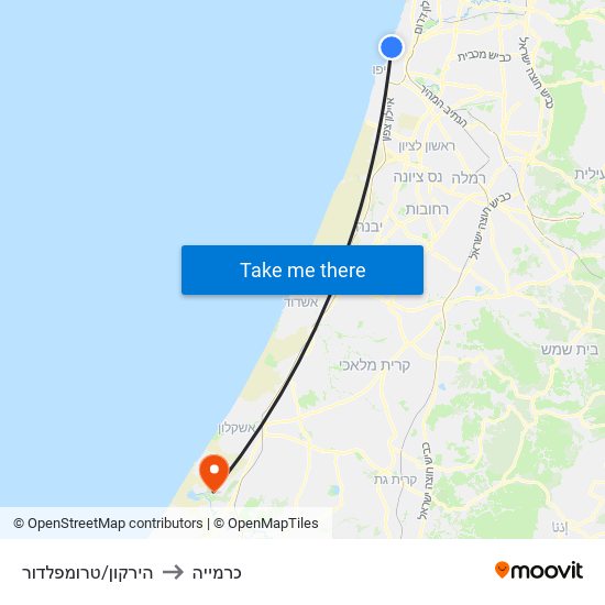 הירקון/טרומפלדור to כרמייה map