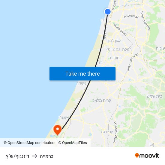 דיזנגוף/ש"ץ to כרמייה map