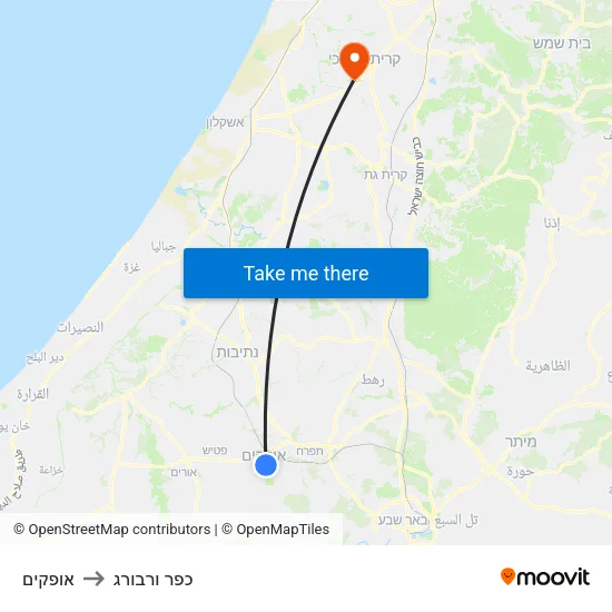 אופקים to כפר ורבורג map