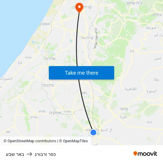 באר שבע to כפר ורבורג map