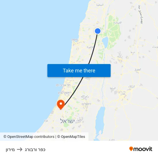 מירון to כפר ורבורג map