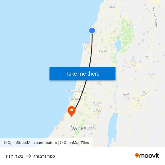 גשר הזיו to כפר ורבורג map