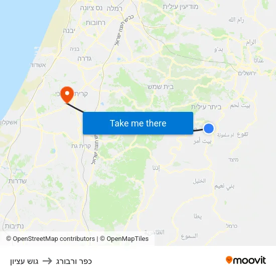 גוש עציון to כפר ורבורג map