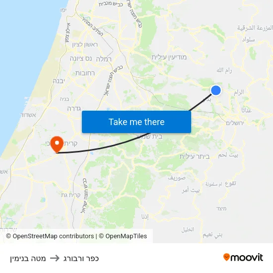 מטה בנימין to כפר ורבורג map