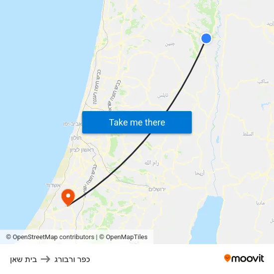 בית שאן to כפר ורבורג map