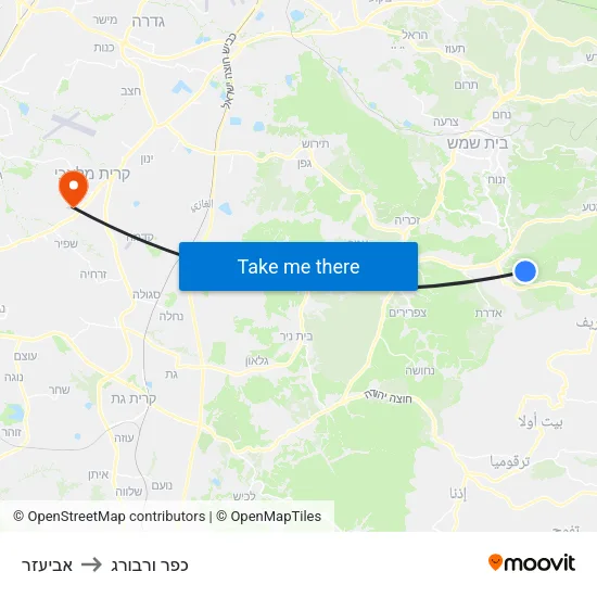 אביעזר to כפר ורבורג map