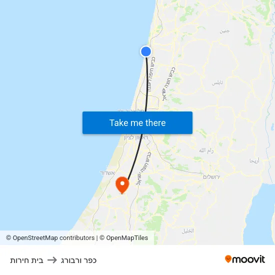 בית חירות to כפר ורבורג map