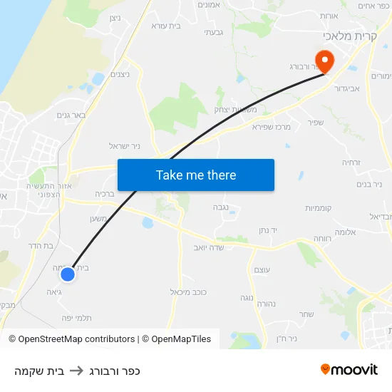 בית שקמה to כפר ורבורג map