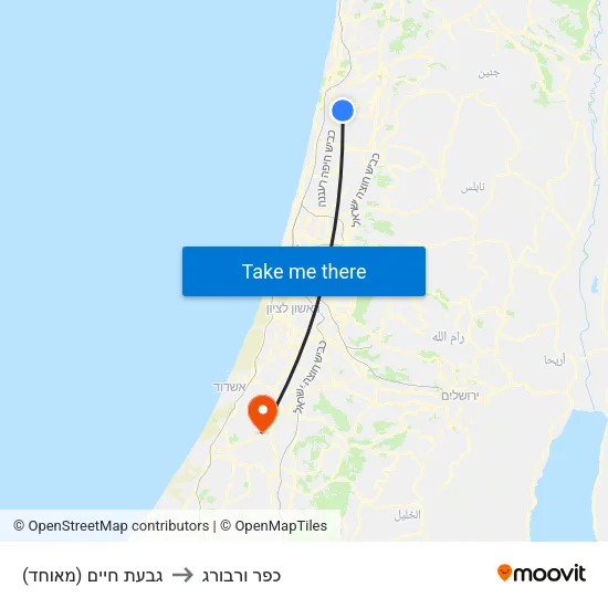 גבעת חיים (מאוחד) to כפר ורבורג map