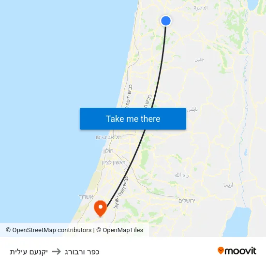 יקנעם עילית to כפר ורבורג map