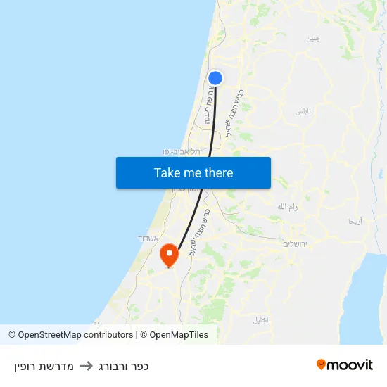מדרשת רופין to כפר ורבורג map