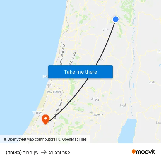 עין חרוד (מאוחד) to כפר ורבורג map