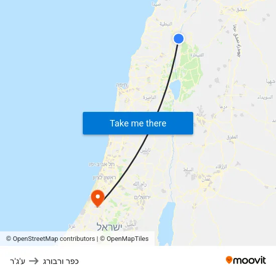 ע'ג'ר to כפר ורבורג map