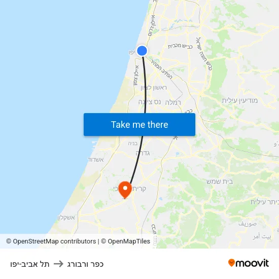 תל אביב-יפו to כפר ורבורג map