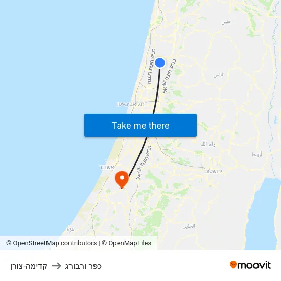 קדימה-צורן to כפר ורבורג map