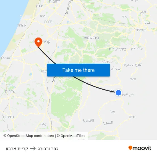 קריית ארבע to כפר ורבורג map