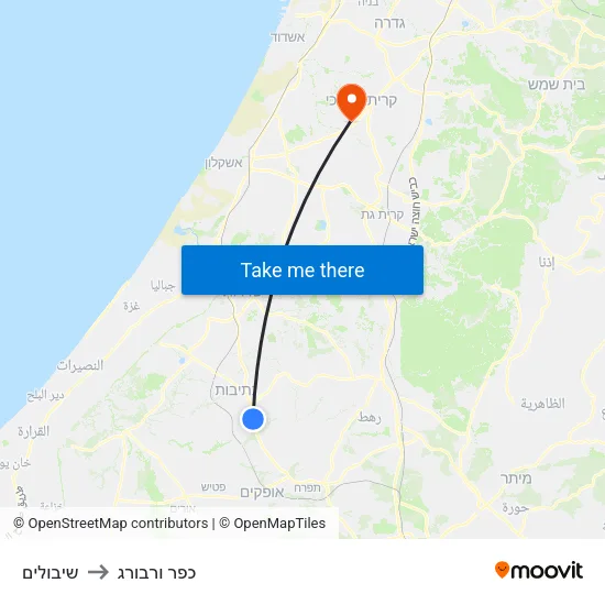 שיבולים to כפר ורבורג map