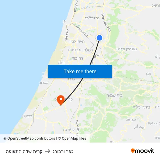 קרית שדה התעופה to כפר ורבורג map