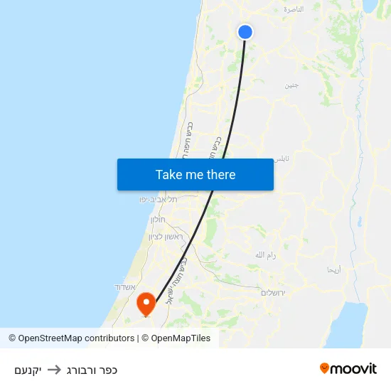 יקנעם to כפר ורבורג map