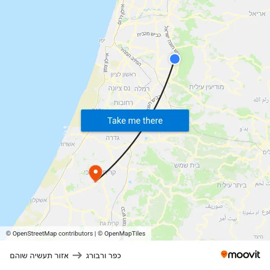 אזור תעשיה שוהם to כפר ורבורג map