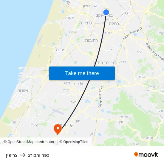 צריפין to כפר ורבורג map