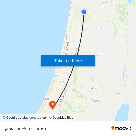 עין העמק to כפר ורבורג map