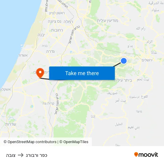 צובה to כפר ורבורג map