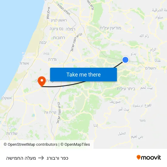 מעלה החמישה to כפר ורבורג map