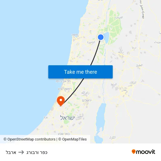 ארבל to כפר ורבורג map