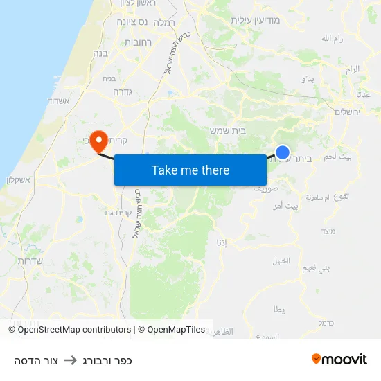 צור הדסה to כפר ורבורג map