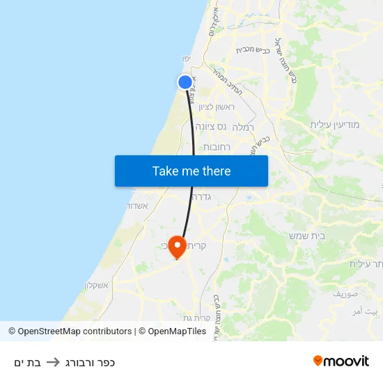 בת ים to כפר ורבורג map
