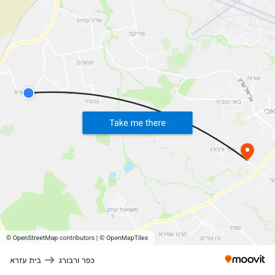 בית עזרא to כפר ורבורג map