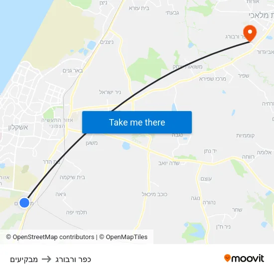 מבקיעים to כפר ורבורג map