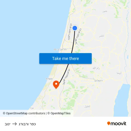 ינוב to כפר ורבורג map