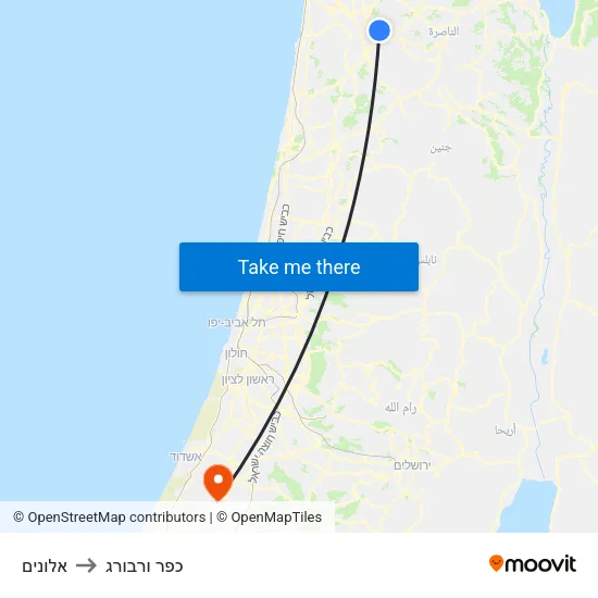 אלונים to כפר ורבורג map