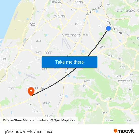 משמר איילון to כפר ורבורג map
