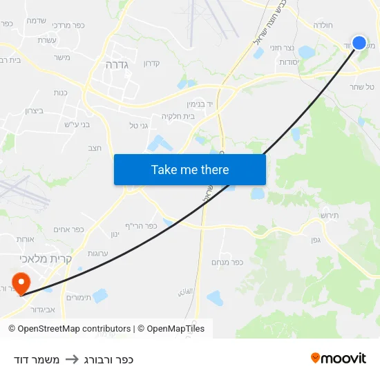 משמר דוד to כפר ורבורג map