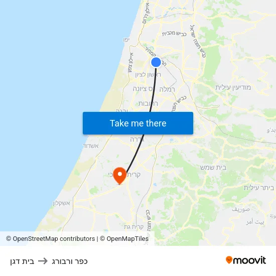 בית דגן to כפר ורבורג map