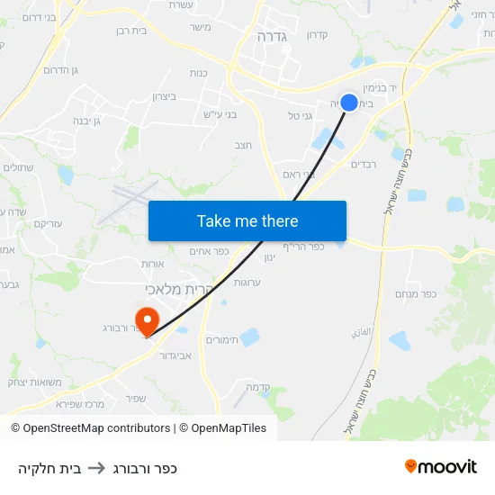בית חלקיה to כפר ורבורג map