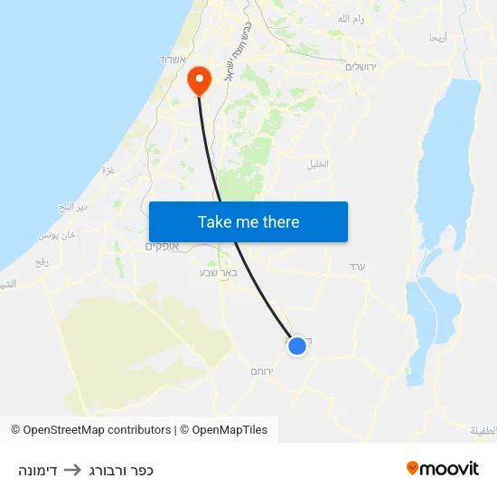 דימונה to כפר ורבורג map