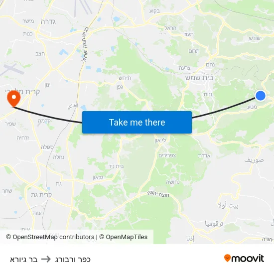 בר גיורא to כפר ורבורג map