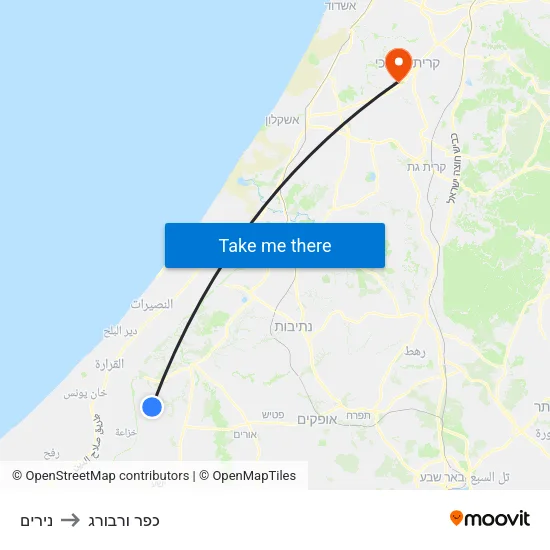 נירים to כפר ורבורג map