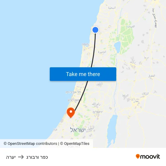 יערה to כפר ורבורג map