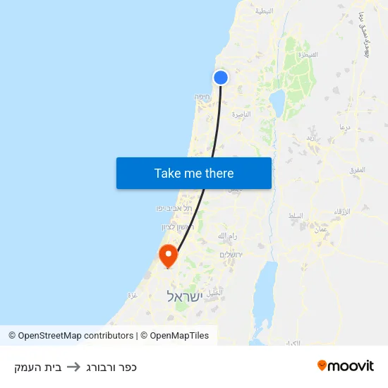 בית העמק to כפר ורבורג map