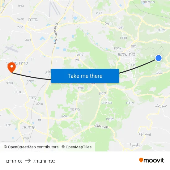 נס הרים to כפר ורבורג map