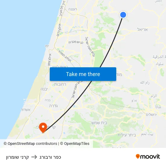 קרני שומרון to כפר ורבורג map