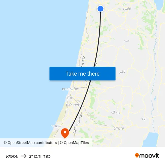 עספיא to כפר ורבורג map