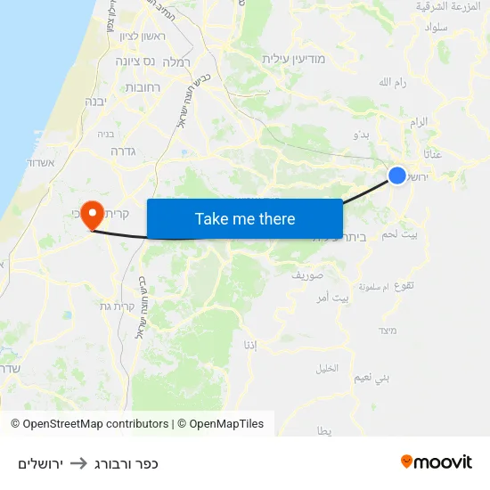 ירושלים to כפר ורבורג map