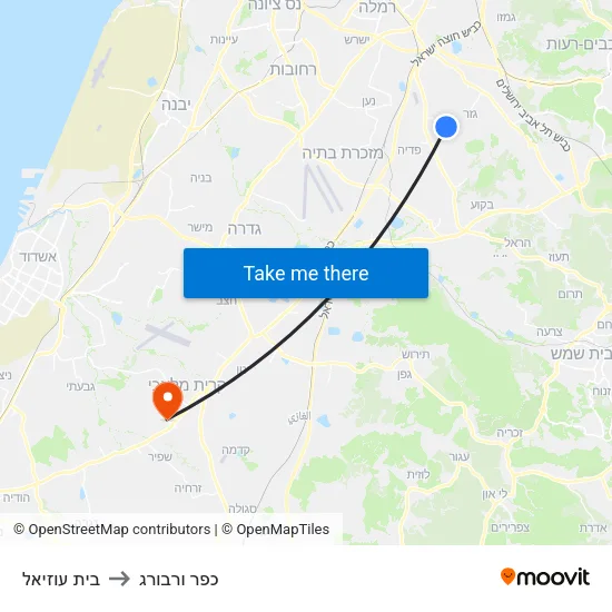בית עוזיאל to כפר ורבורג map